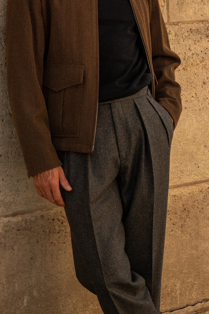 Aleks Dark Grey Wool Flannel Trousers