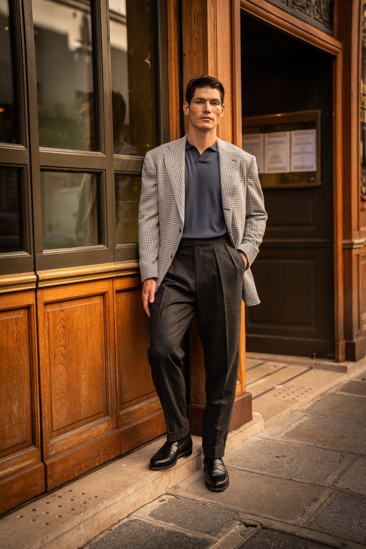 Grant Charcoal Fox Brothers Wool Flannel Trousers