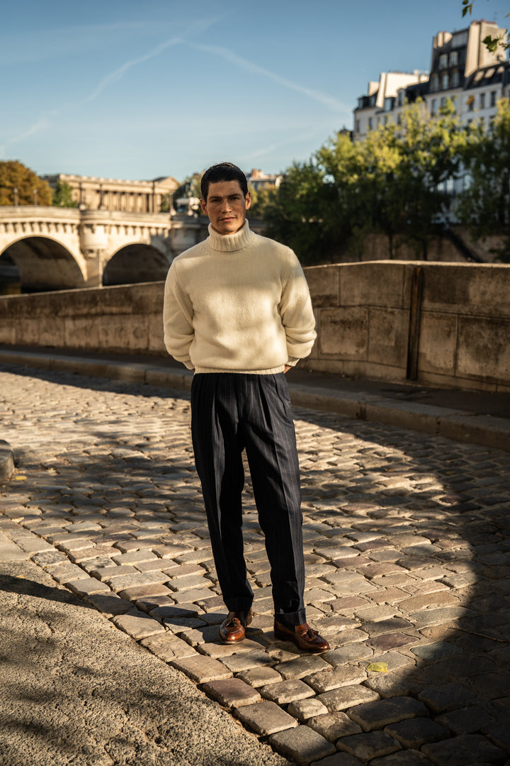 Grant Navy Chalkstripe Wool Flannel Trousers