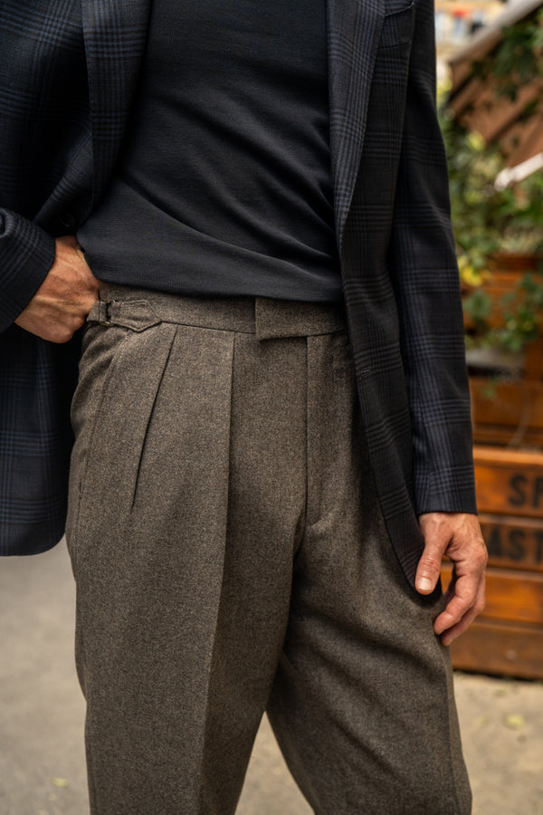 Grant Light Brown Wool Flannel Trousers