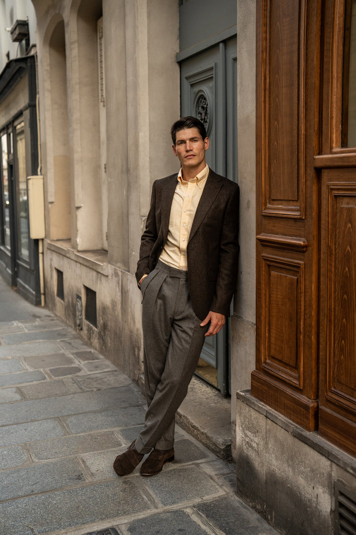 Grant Light Brown Wool Flannel Trousers