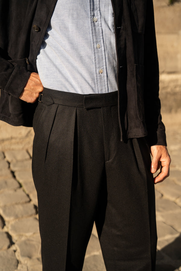 Aleks Black Wool Flannel Trousers