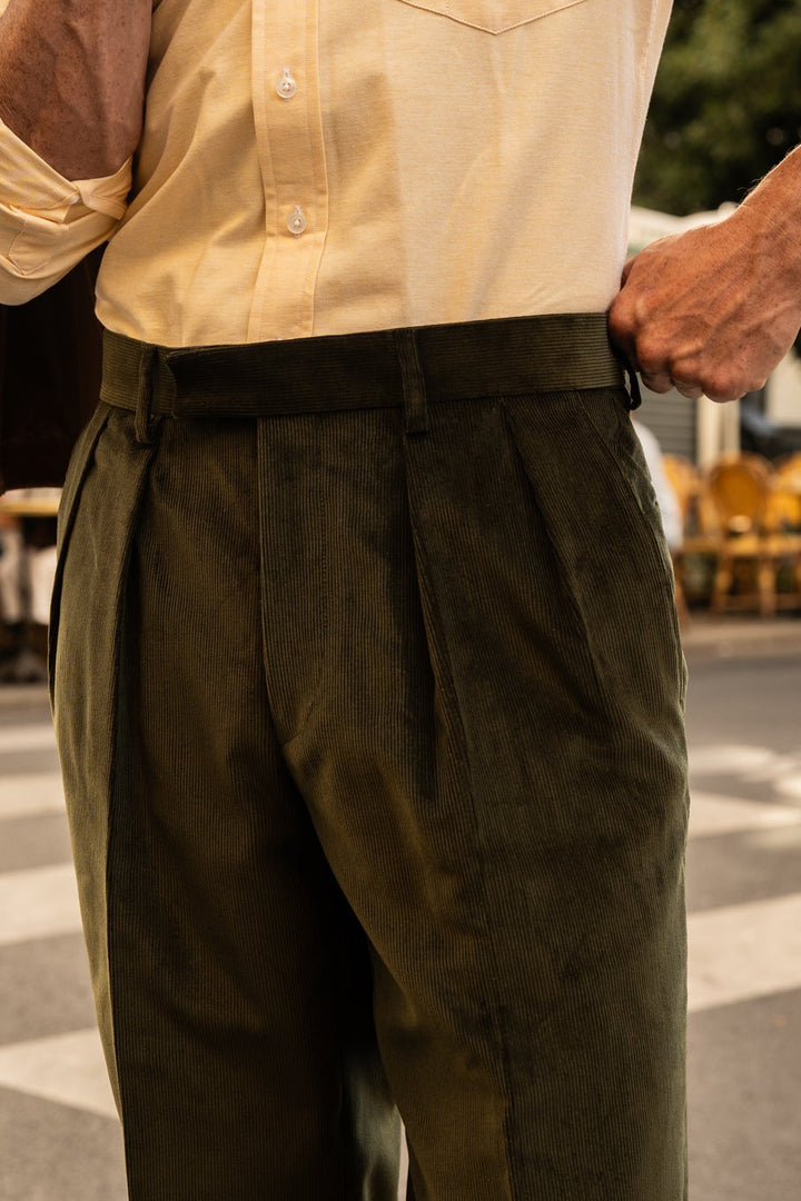 Aleks Dark Olive Cotton Corduroy Trousers
