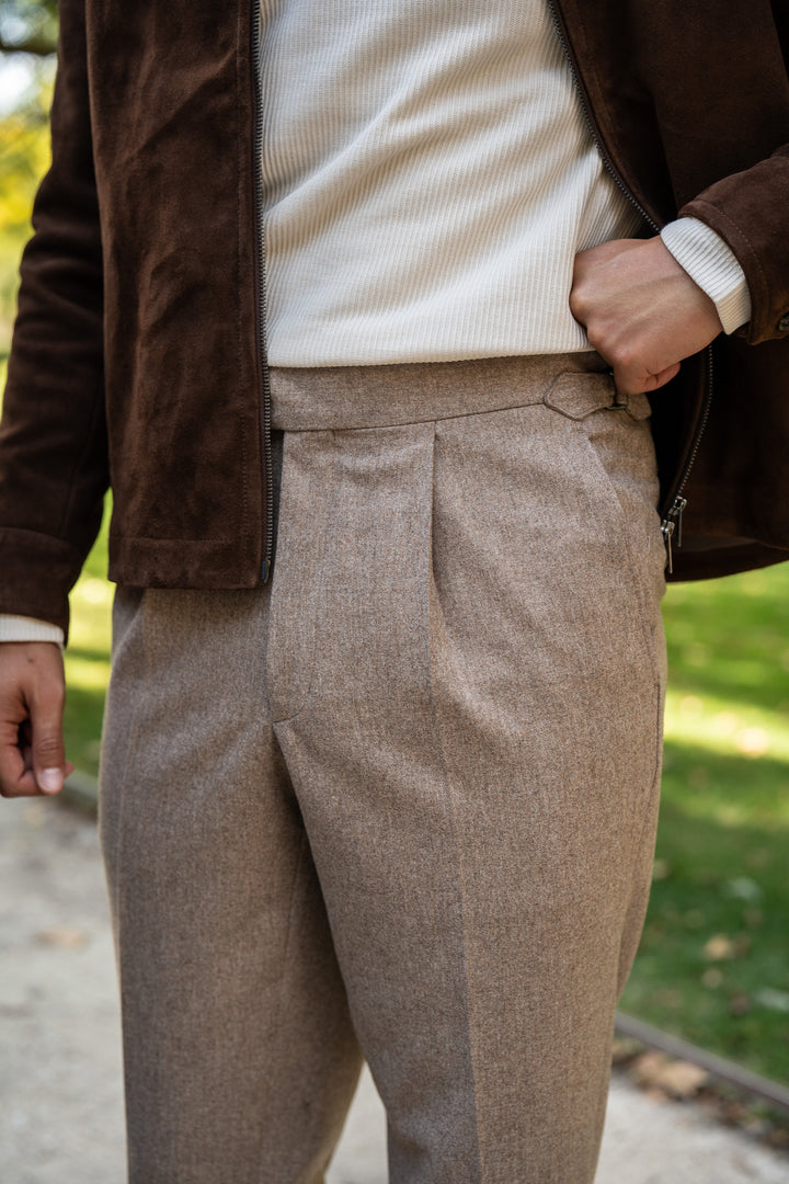 Delon Fawn Wool Flannel Trousers
