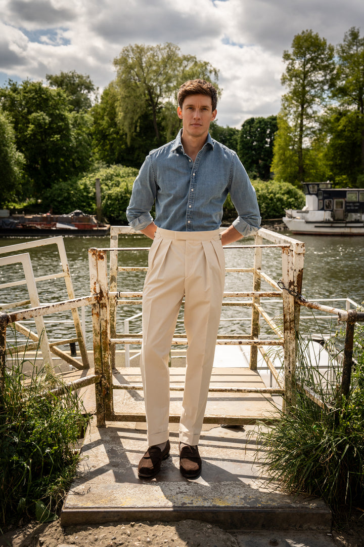 Grant Cream Cotton Trousers