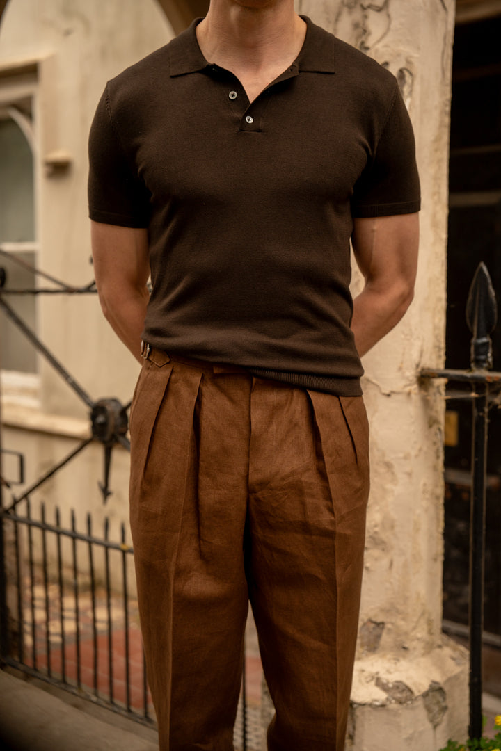 Grant Tobacco Brown Linen Trousers