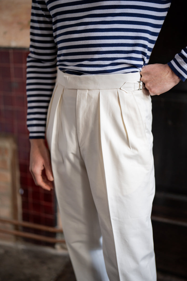 Grant White Cotton Trousers