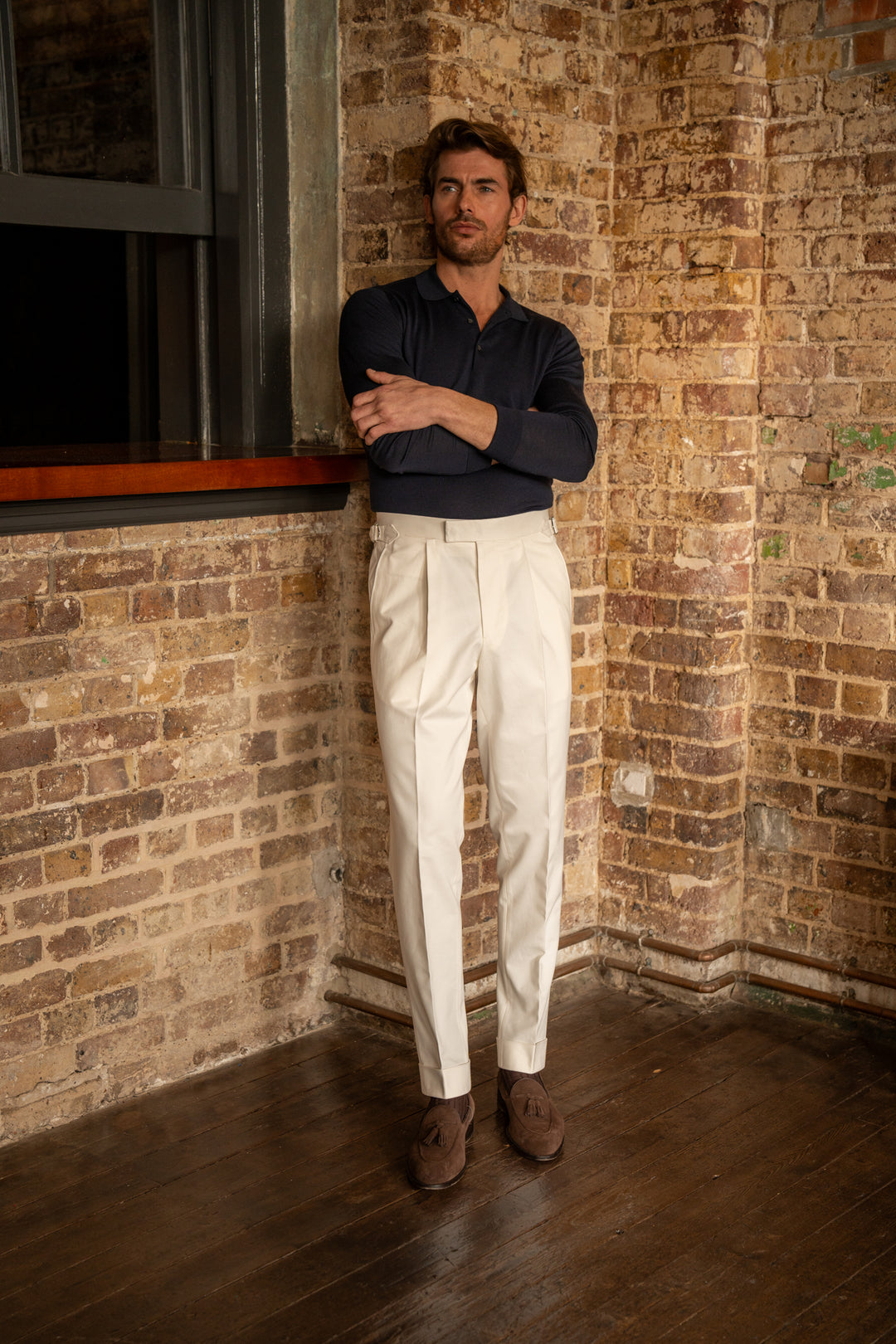 Delon White Cotton Trousers