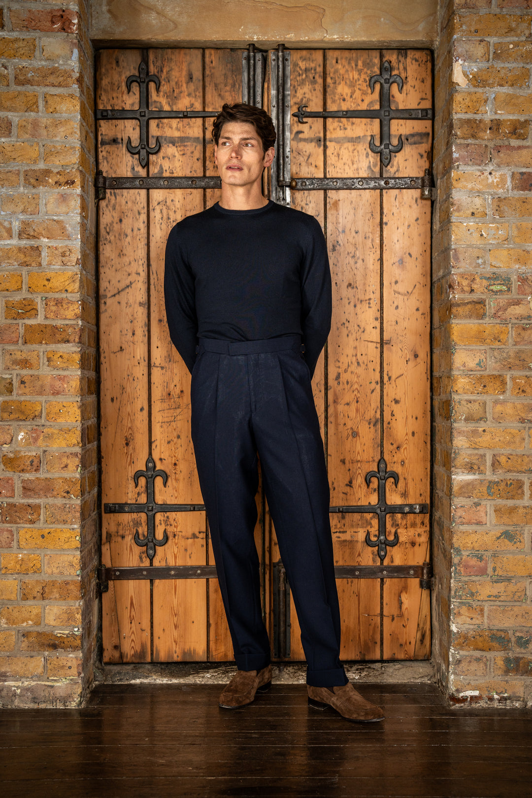 Duke Navy Fresco Wool Trousers