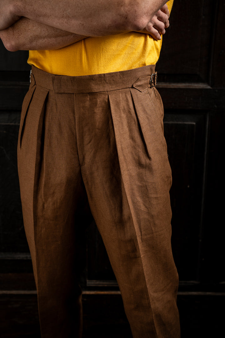 Grant Tobacco Brown Linen Trousers