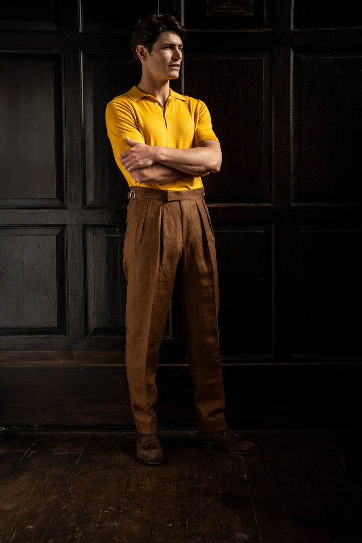 Grant Tobacco Brown Linen Trousers