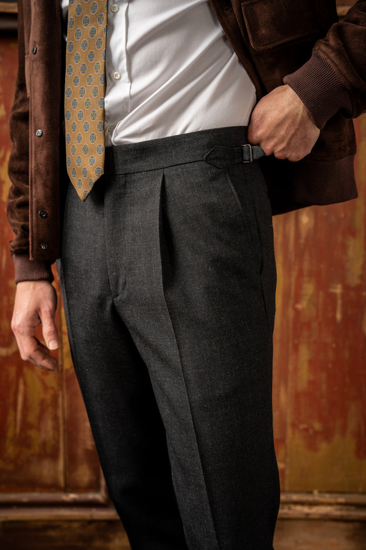 Delon Dark Grey Fresco Wool Trousers