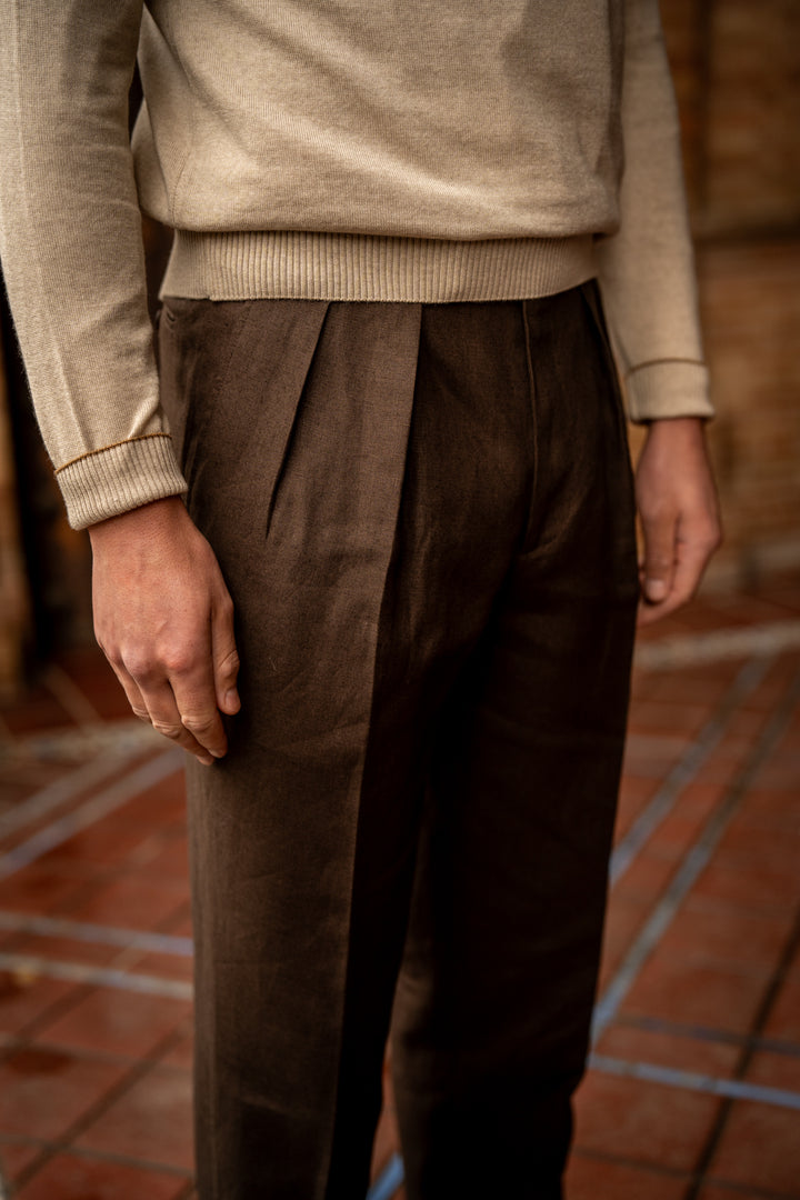 Grant Dark Brown Linen Trousers
