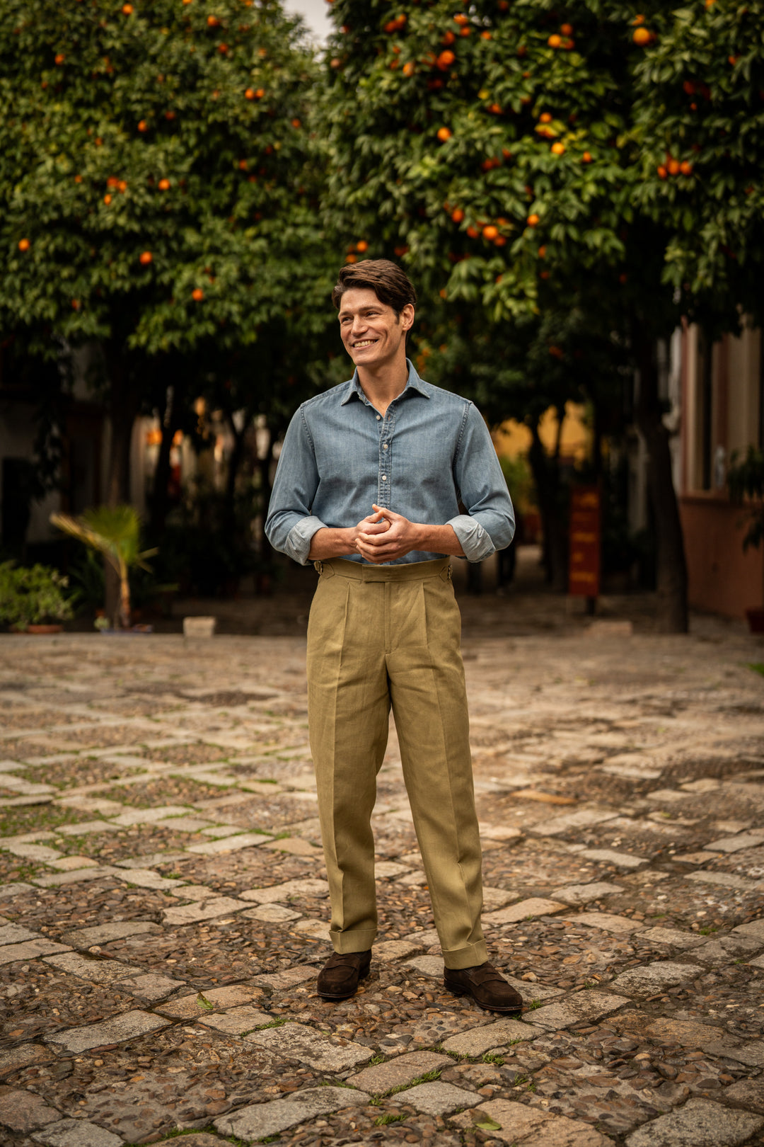 Duke Olive Linen Trousers