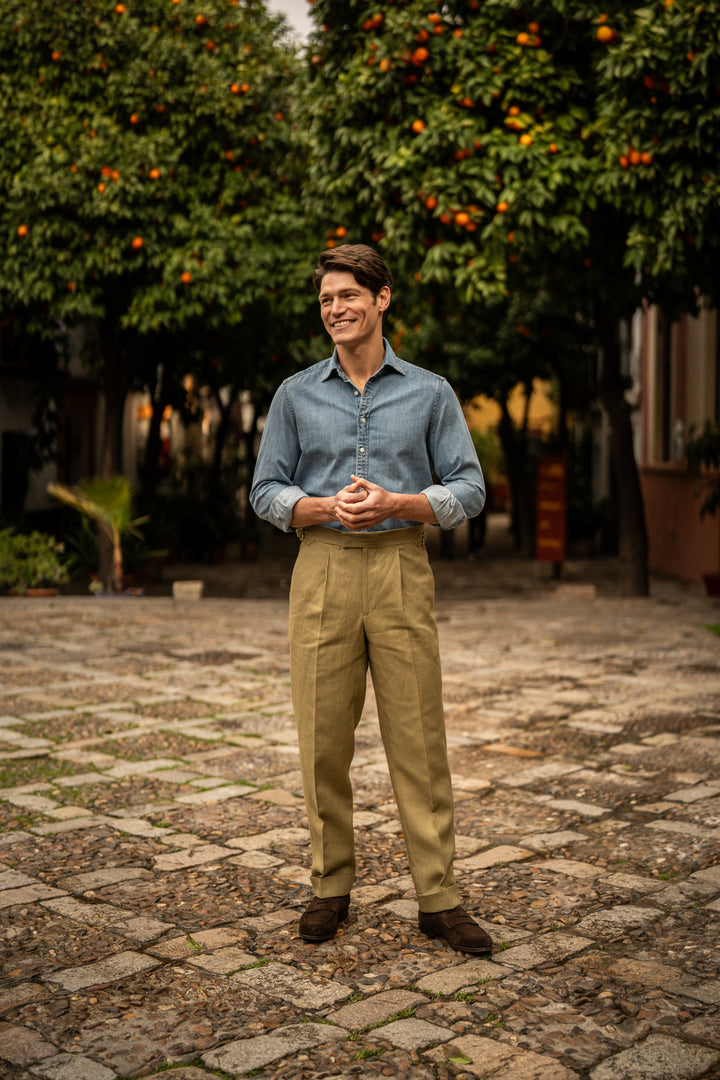 Duke Olive Linen Trousers