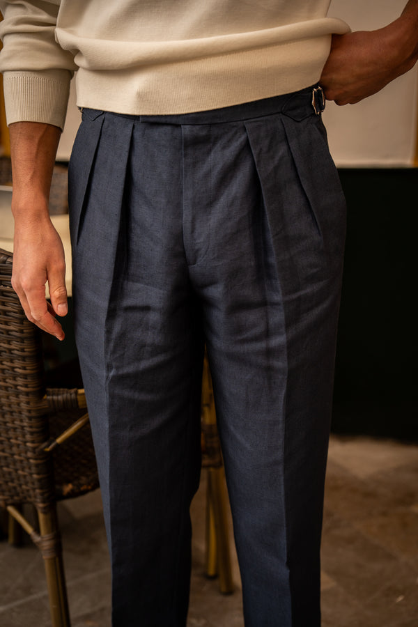 Aleks Navy Linen Trousers