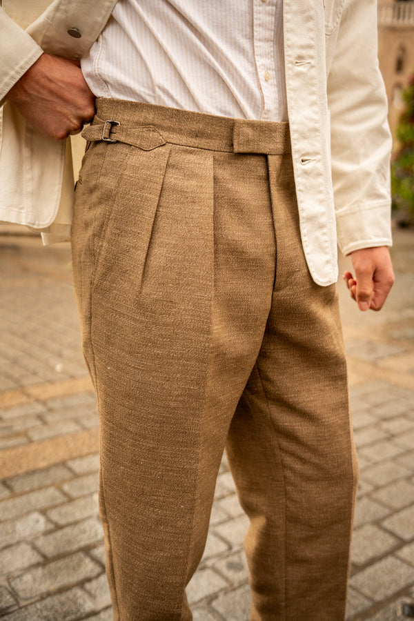 Grant Brown Maison Hellard Linen And Fresco Wool Trousers
