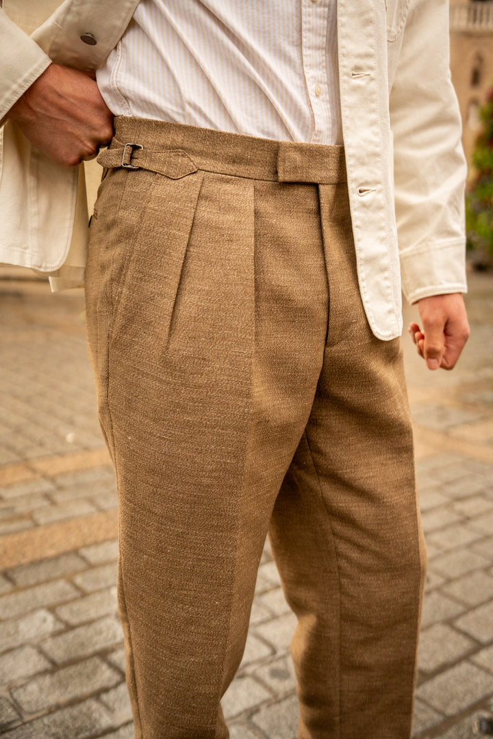 Grant Brown Linen And Fresco Wool Trousers