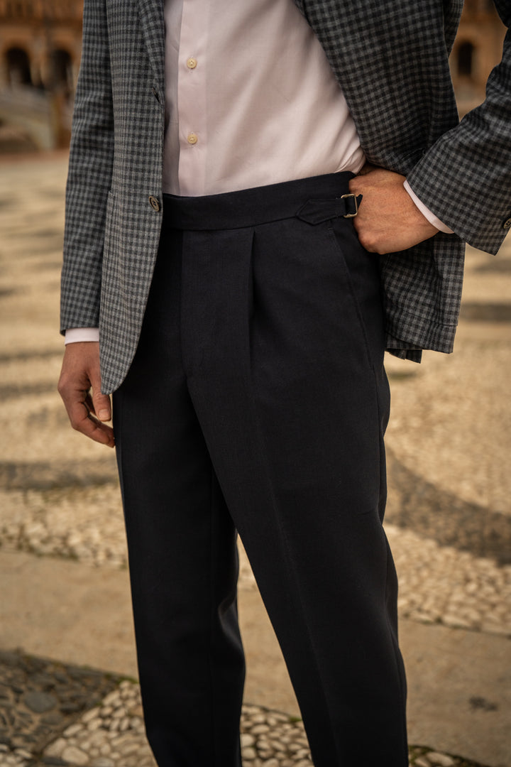 Duke Navy Fresco Wool Trousers