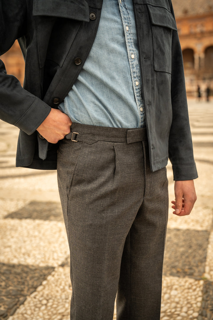 Duke Mid Grey Fresco Wool Trousers