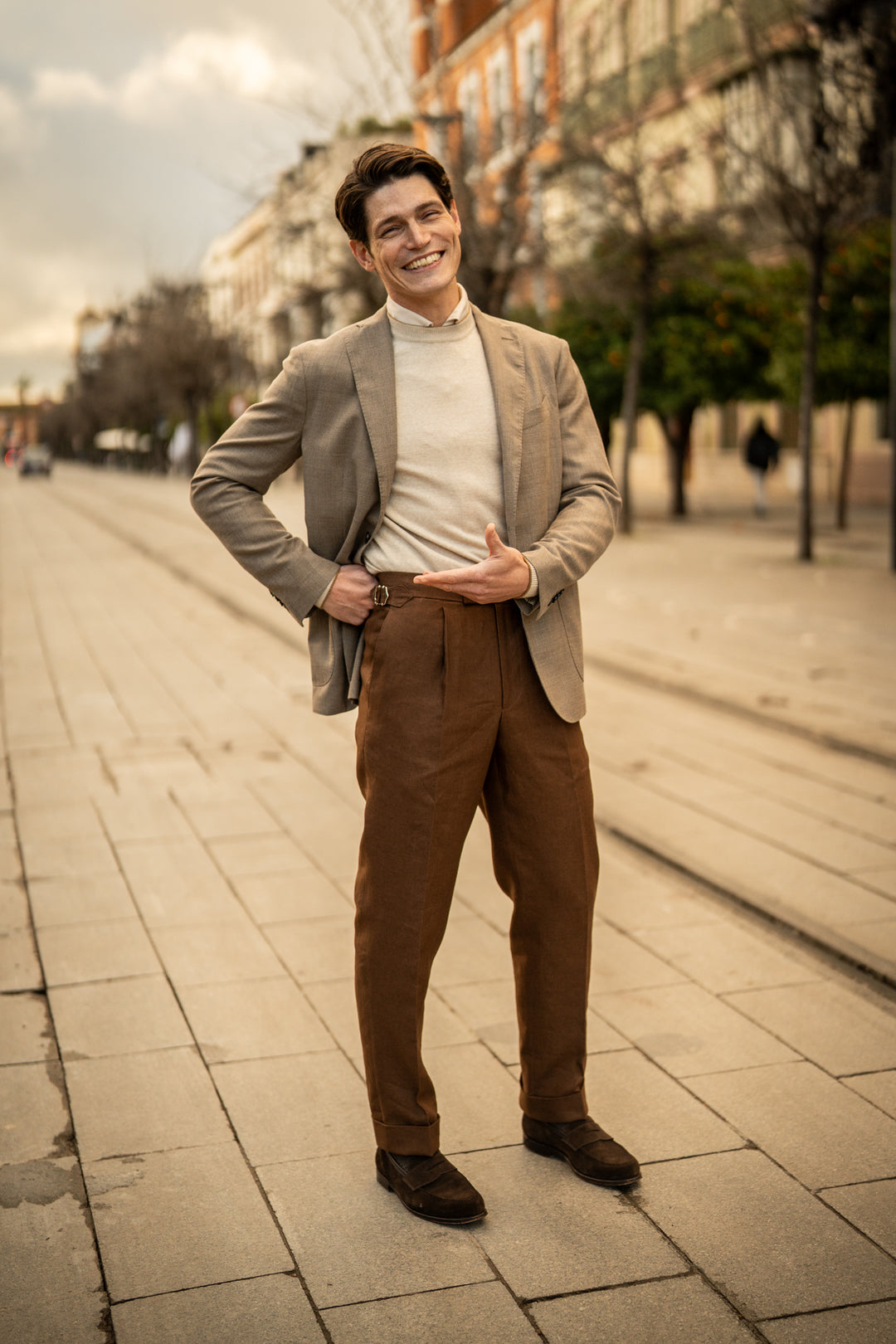 Duke Tobacco Brown Linen Trousers
