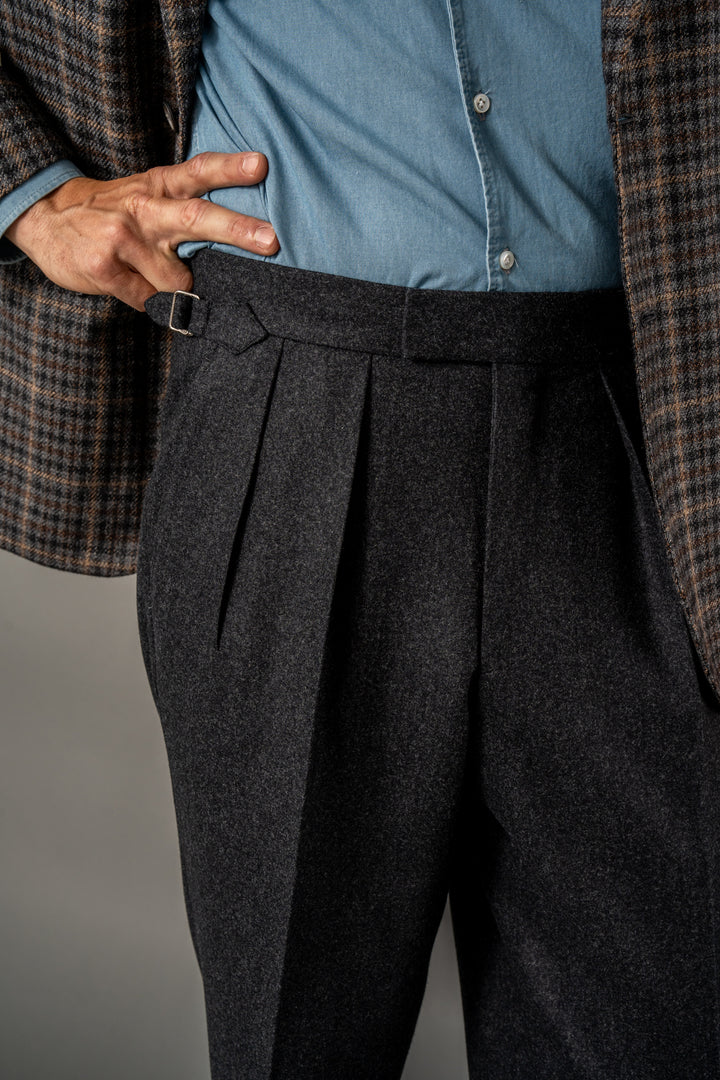 Grant Charcoal Wool Flannel Trousers