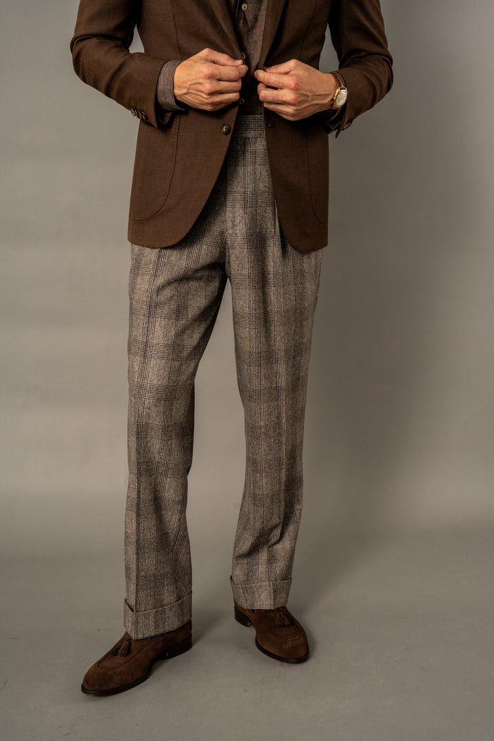 Aleks Brown Check Wool Flannel Trousers