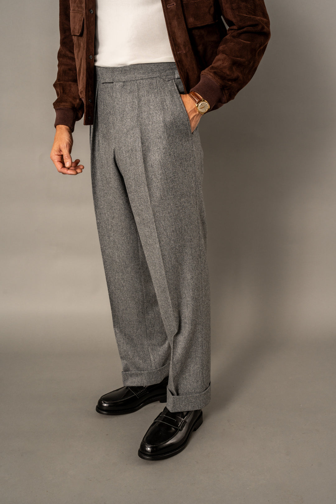 Aleks Mid Grey Wool Flannel Trousers