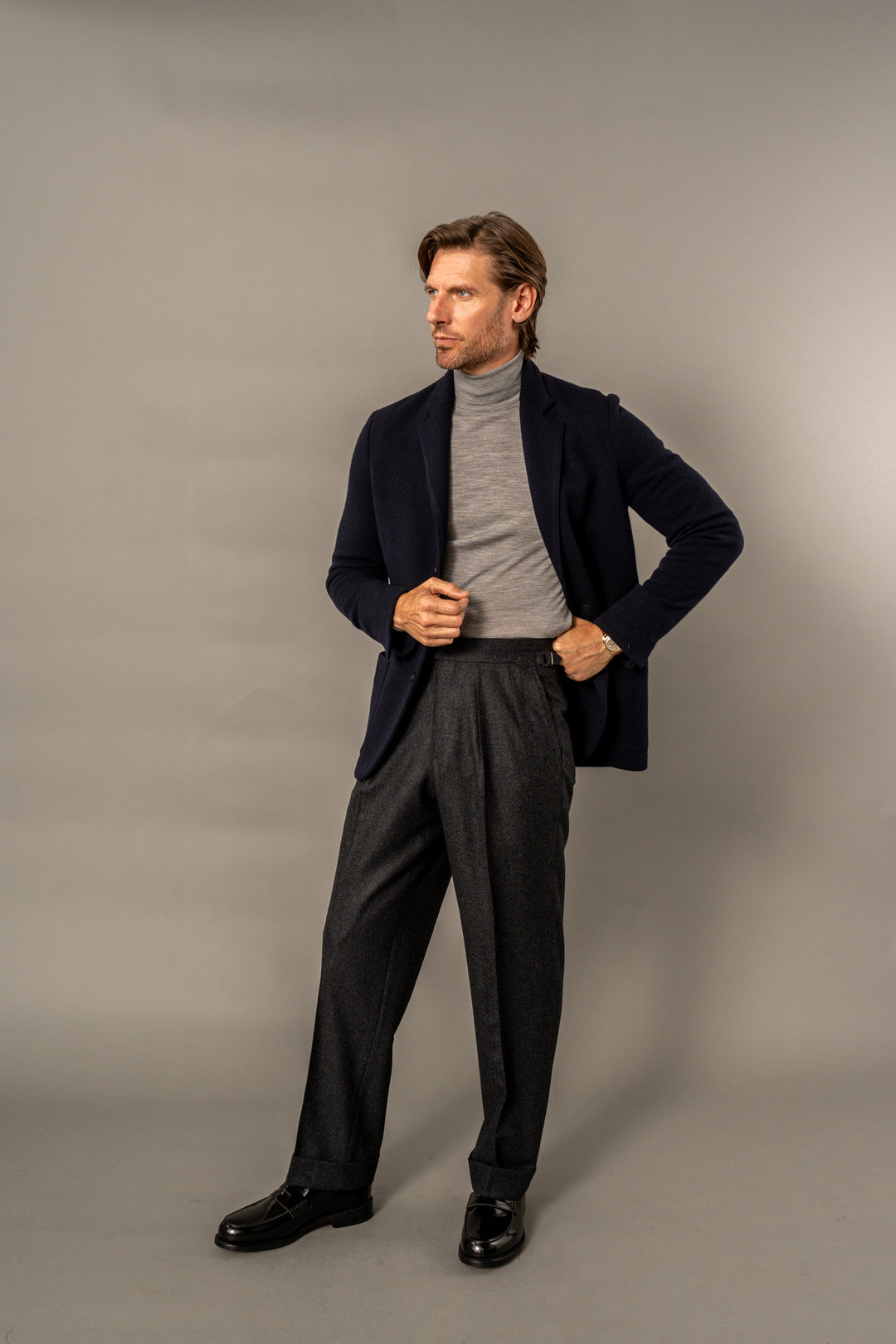 Aleks Charcoal Wool Flannel Trousers