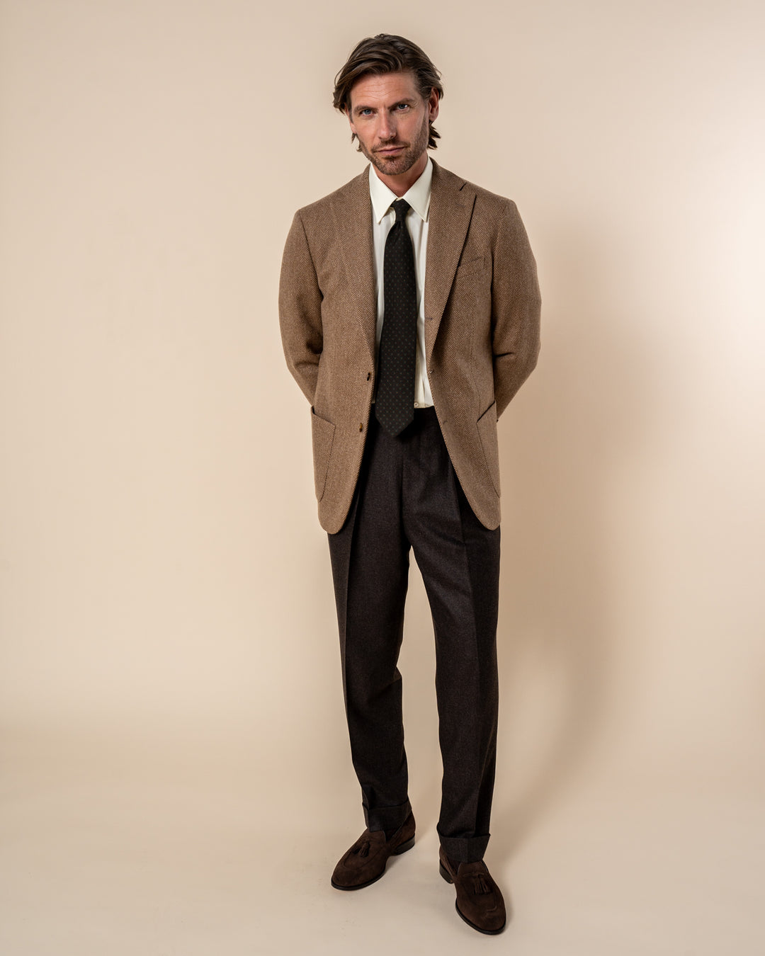 Grant Brown Flannel Wool Flannel Trousers