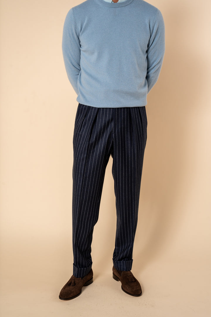 Grant Navy Chalkstripe Wool Flannel Trousers