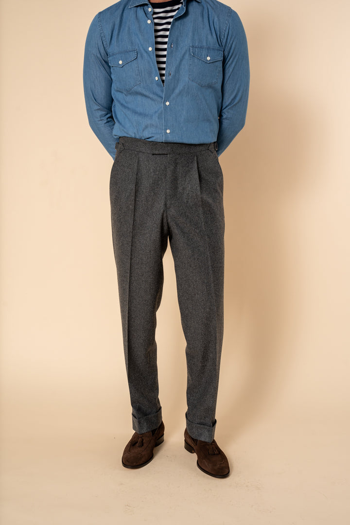 Duke Dark Grey Flannel Trousers