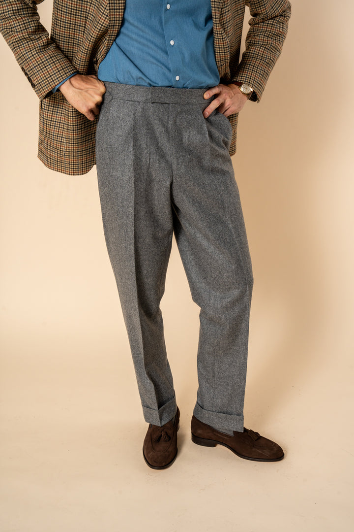 Duke Mid Grey Wool Flannel Trousers