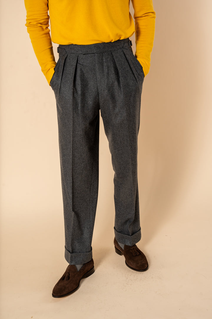 Aleks Dark Grey Wool Flannel Trousers