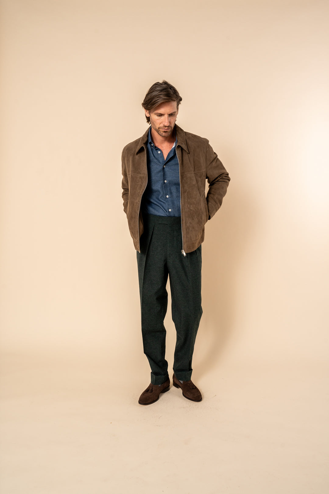 Grant Dark Green Wool Flannel Trousers