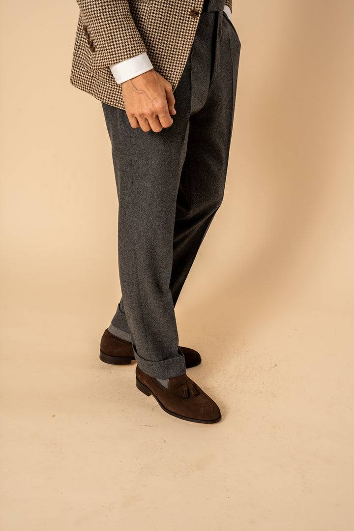 New Caine Dark Grey Flannel Trousers