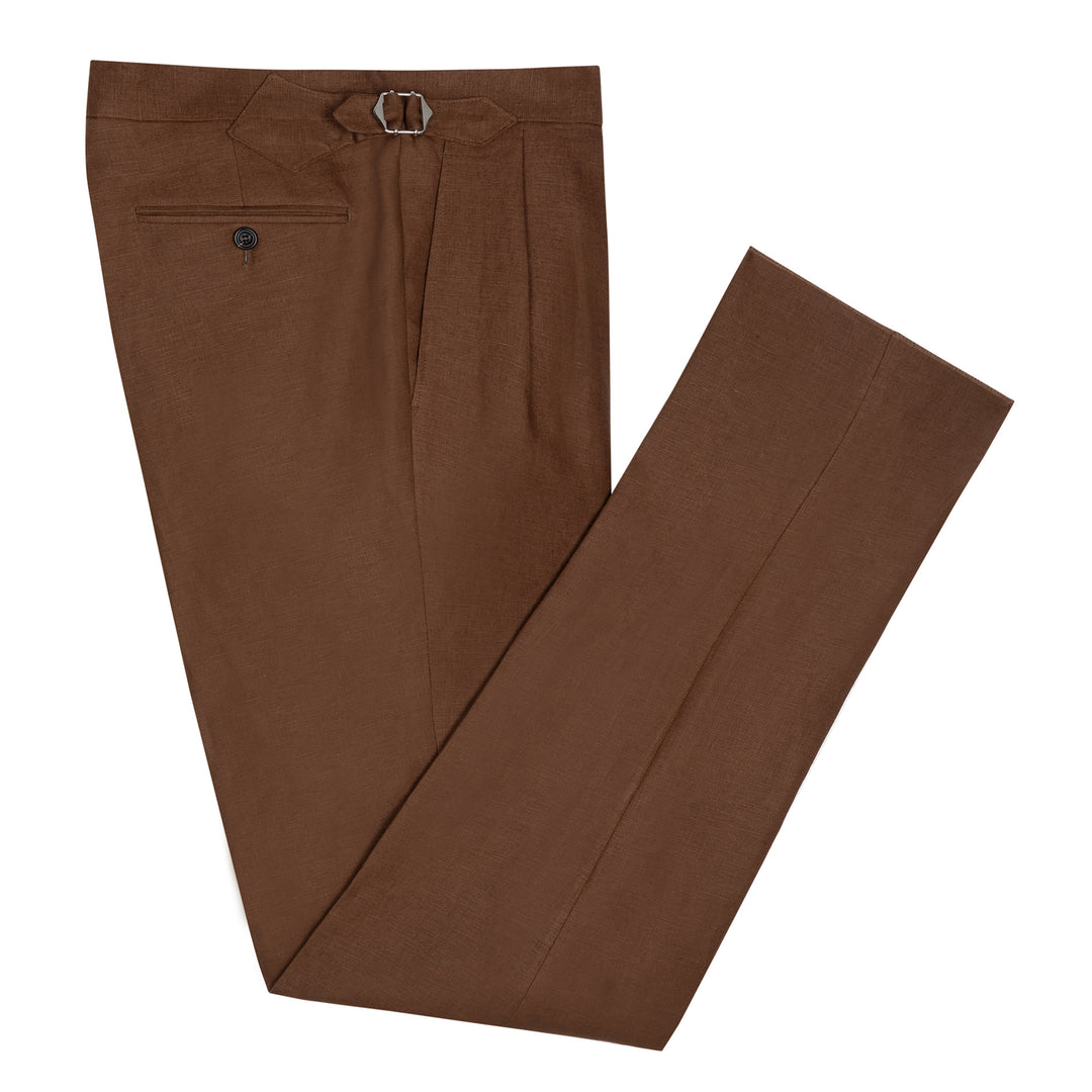 Grant Tobacco Brown Linen Trousers