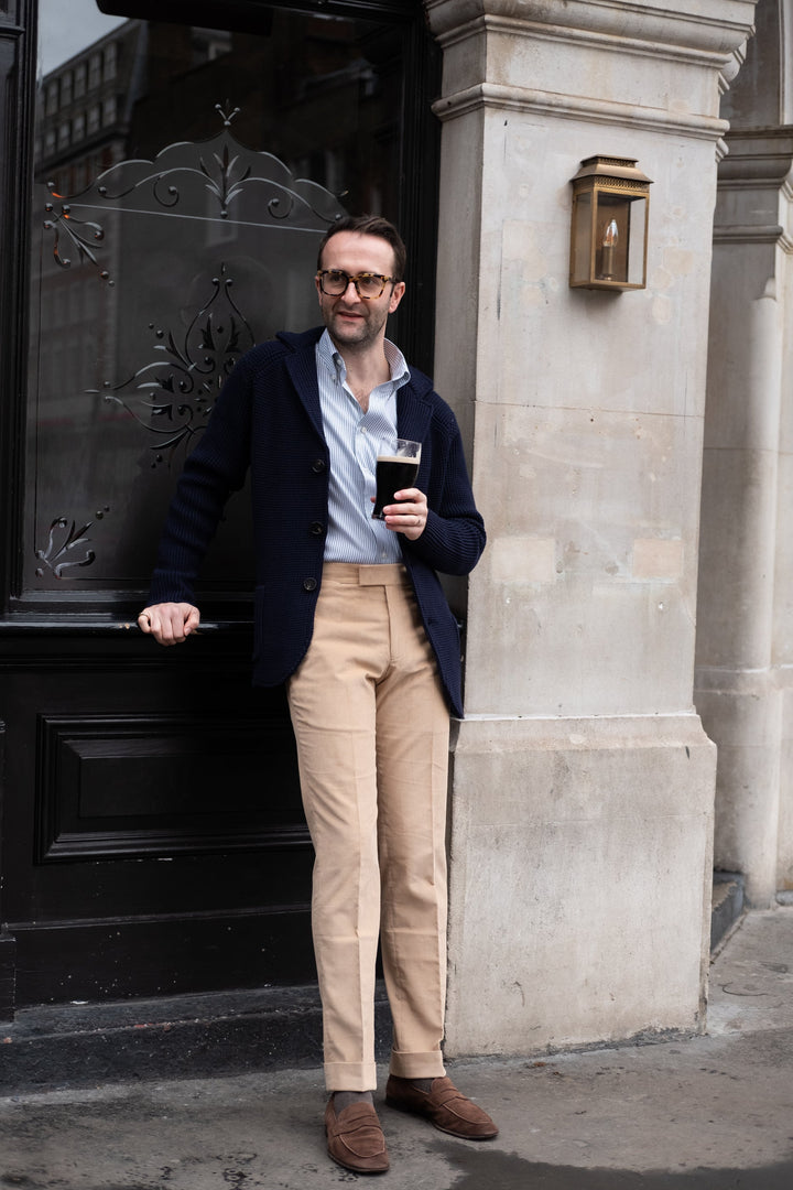 New Caine Beige Cotton Corduroy Trousers-New Caine-Kit Blake-Savile Row Trousers
