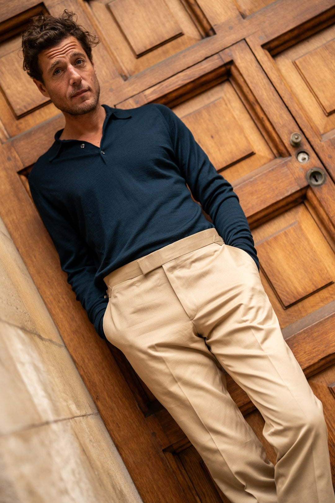 New Caine Beige Cotton Trousers-New Caine-Kit Blake