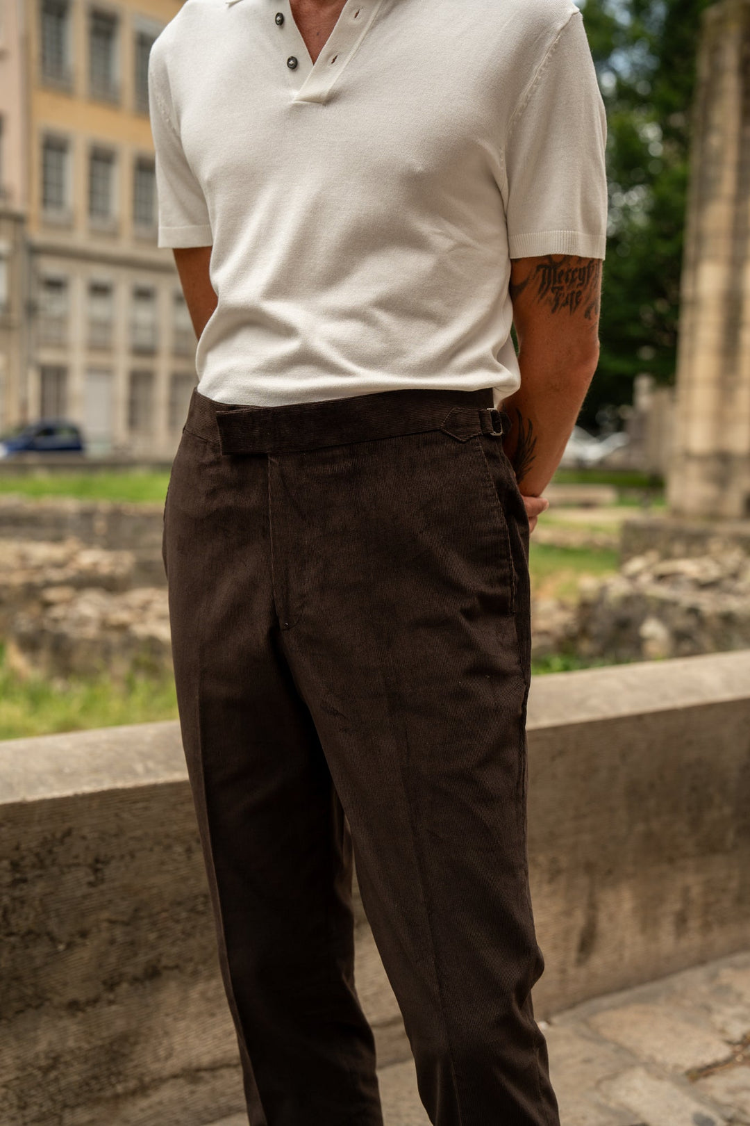 New Caine Brown Cotton Corduroy Trousers-Kit Blake-savilerowtrousers