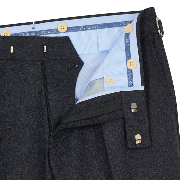 New Caine Charcoal Wool Flannel Trousers