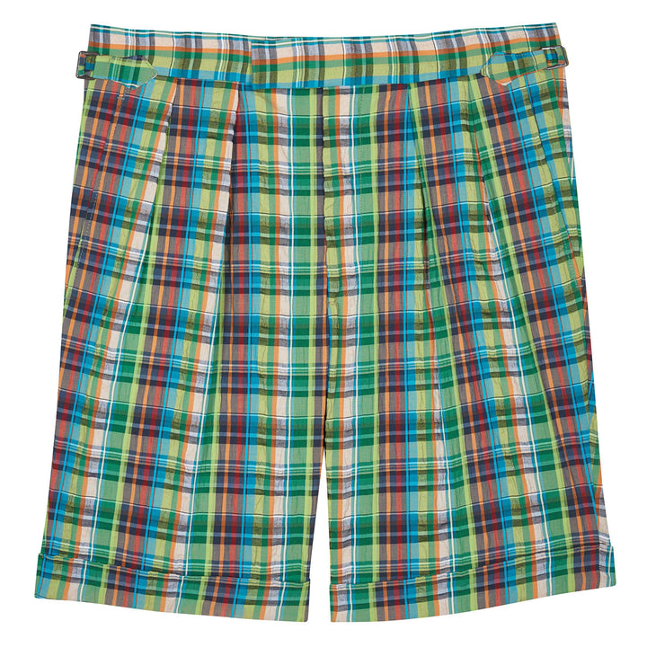 Windsor Madras Green Cotton Shorts-Windsor-Kit Blake-Savile Row Trousers