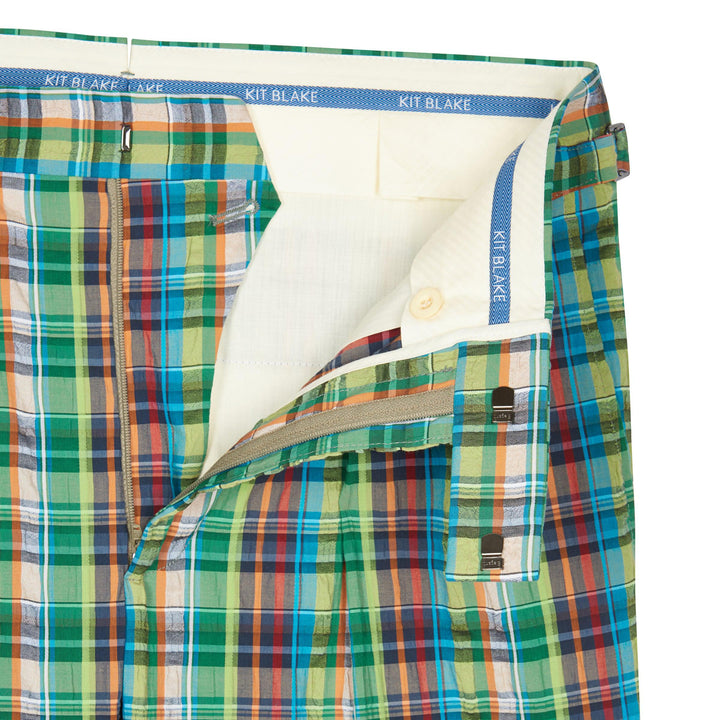 Windsor Madras Green Cotton Shorts-Windsor-Kit Blake-Savile Row Trousers