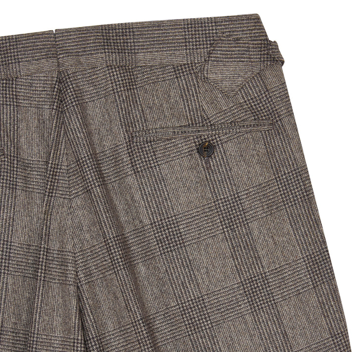 Aleks Brown Check Wool Flannel trousers-Kit Blake-savilerowtrousers