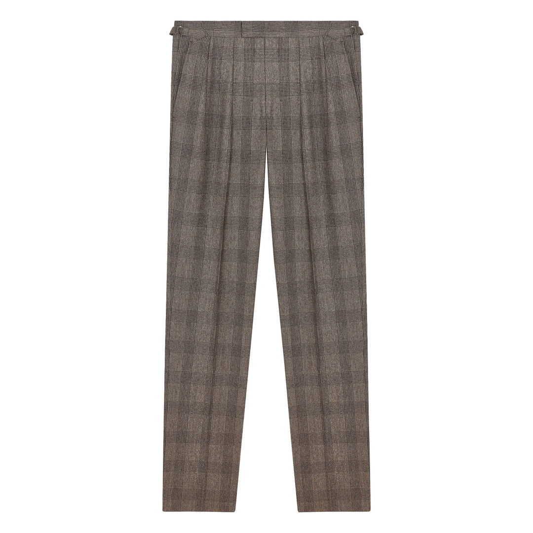 Aleks Brown Check Wool Flannel trousers-Kit Blake-savilerowtrousers