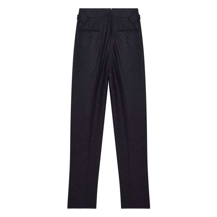 Aleks Charcoal Wool Flannel trousers-Kit Blake-savilerowtrousers