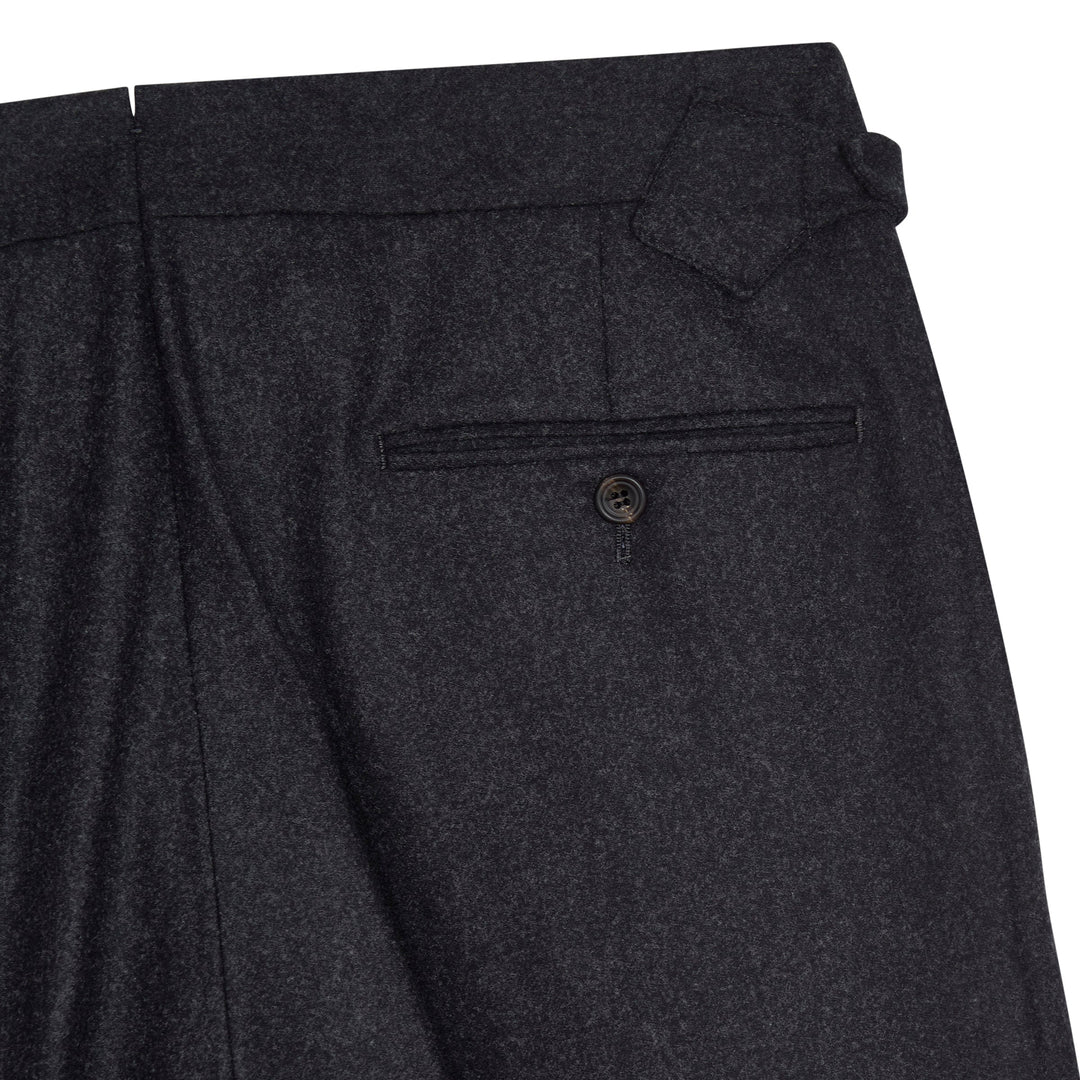 Aleks Charcoal Wool Flannel trousers-Kit Blake-savilerowtrousers