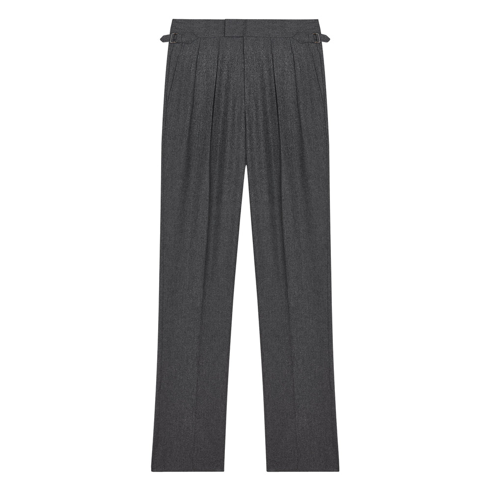 Aleks Dark Grey Wool Flannel trousers-Kit Blake-savilerowtrousers