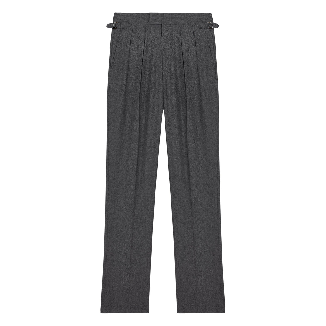 Aleks Dark Grey Wool Flannel trousers-Kit Blake-savilerowtrousers