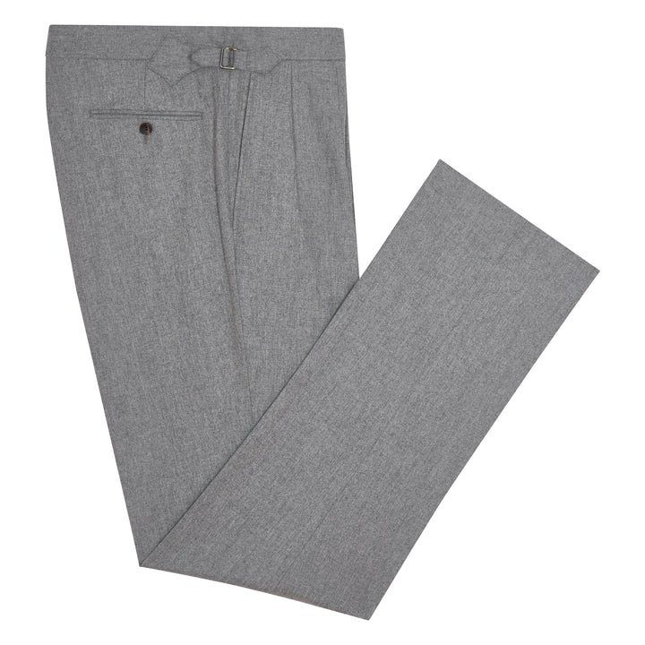 Aleks Light Grey Wool Flannel trousers-Kit Blake-savilerowtrousers